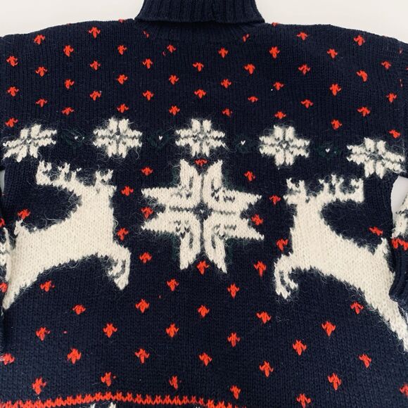VTG 90s Sweater Women L Navy Red White Wool Blend Snowflake Reindeer Christmas - Picture 3 of 10
